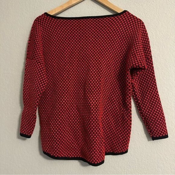 Express Women's Red Polka Dot 3/4 Sleeve Knit Boat Neck Sweater Size Medium - Picture 3 of 9
